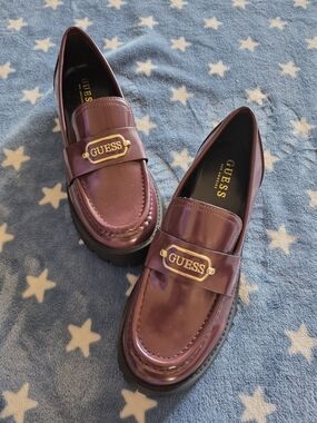 Guess Wine Burgandy Patent Leather Chunky Loafers